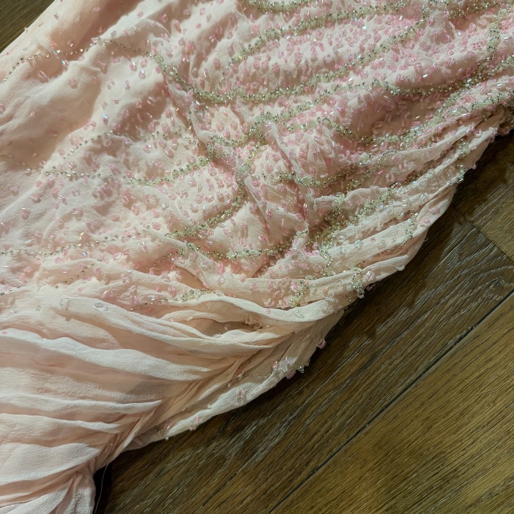 Vintage 100% Silk Beaded Dress Vintage Beaded Dress Pink Strapless Prom Fairy - Picture 10 of 17
